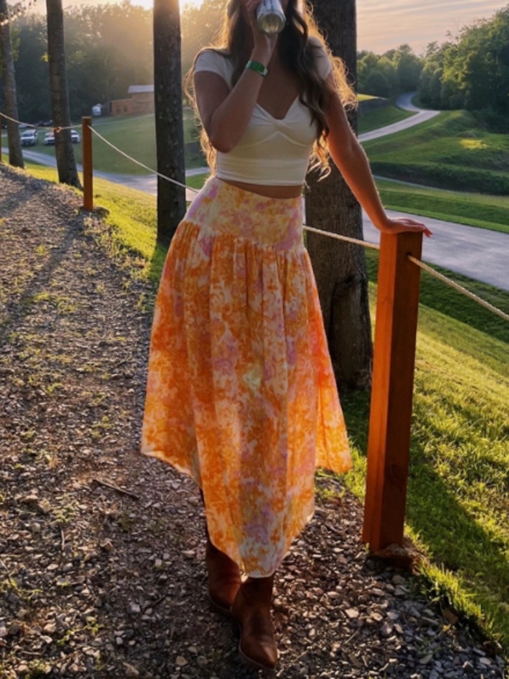 Anthropologie Maeve Printed Flounce Skirt Yellow Watercolor Midi Maxi Size S